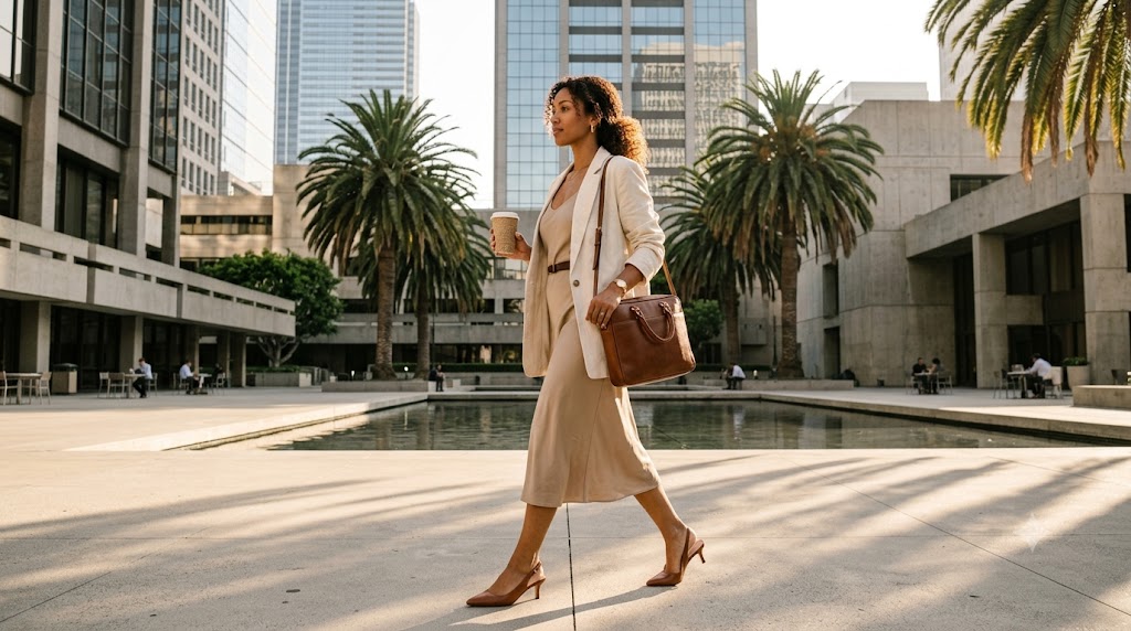 Cream Linen Oversized Blazer & Monochromatic Silk Slip Dress